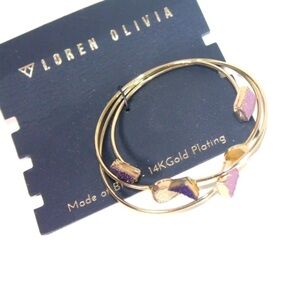 Loren Olivia Open Geometric Cuff Adjustable Bangles Gold Plated